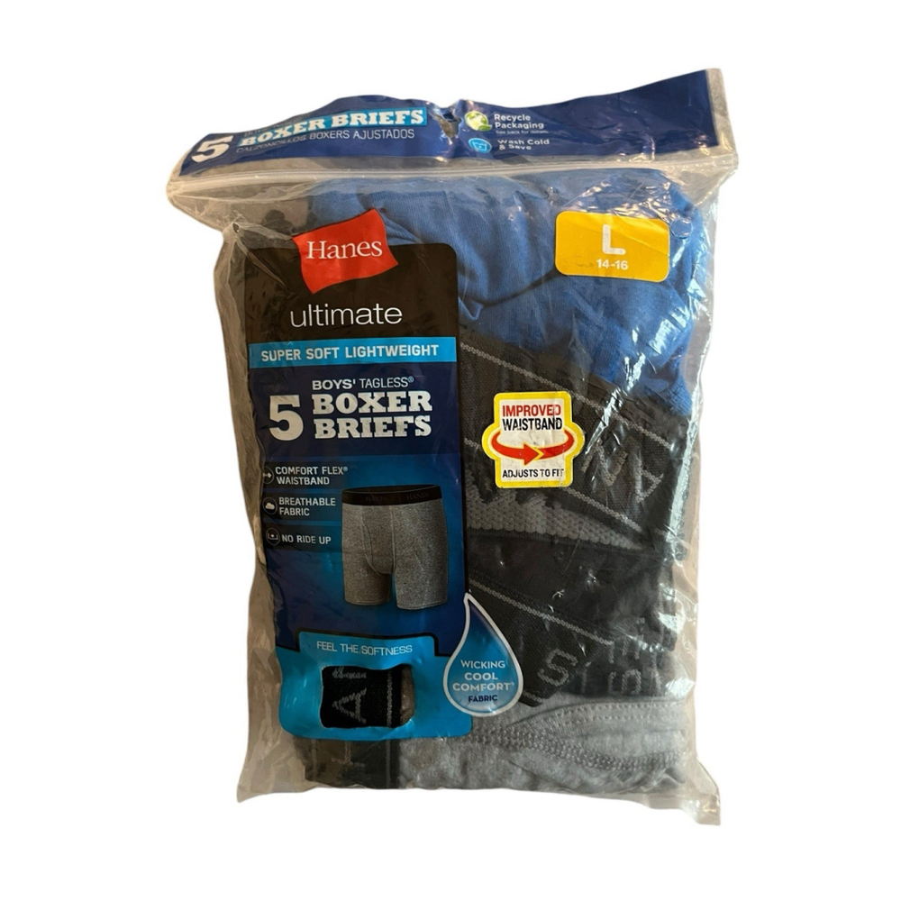 Hanes Boys Boxer Briefs 5 Pack Size Large 14-16